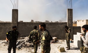 Fighters on the frontline in east Raqqa.