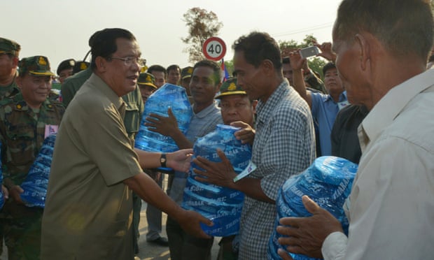 Cambodian prime minister Hun Sen delivers drinking water to villagers in drought-hit northwestern Banteay Meanchey province.