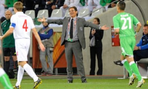 Fabio Capello gestures during England’s goalless draw with Algeria in their second group game.