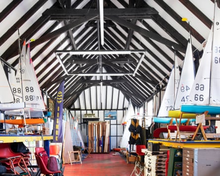 The interior of the boathouse with model boats