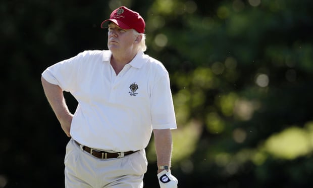 Donald Trump playing golf in 2012. On Saturday, however, he accompanying press pool weren’t able to catch sight of him on the course.
