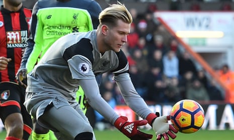 Loris Karius in action for Liverpool at Bournemouth last Sunday. The German’s error led to the hosts’ late, winning goal