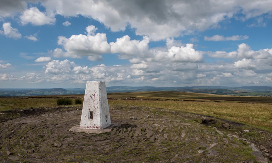 Trig point on summit of Pendle Hill.