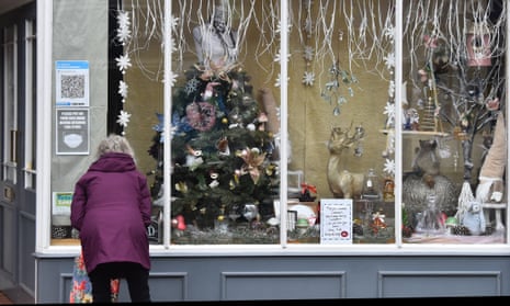 A Christmas display in a shop window in Leek, Staffordshire