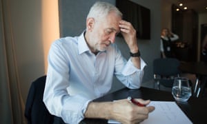 Jeremy Corbyn works on his speech at a hotel in Liverpool ahead of addressing delegates.