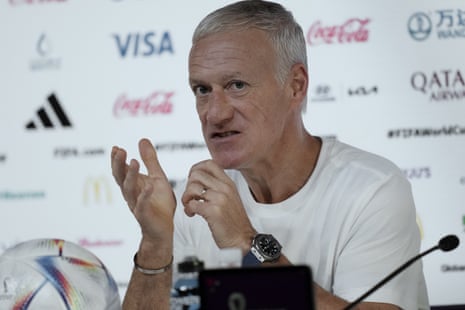 France's national team coach Didier Deschamps during today’s press conference.