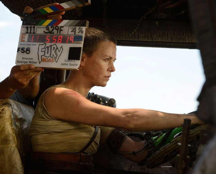 Charlize Theron filming Mad Mad: Fury Road.