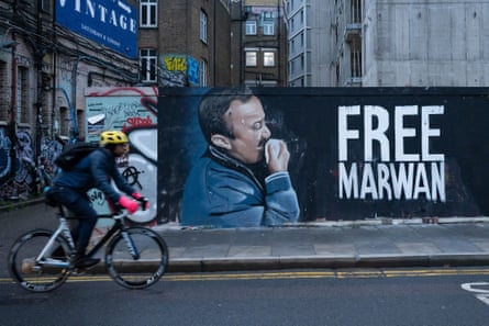 Mural that says ‘Free Marwan’ next to an image of the man himself