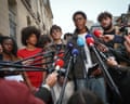Representatives of student groups give a press conference