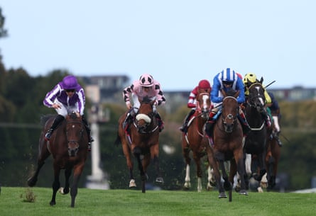 Delacroix, ridden by Christophe Soumillon (left), at the Irish Champion Stakes at Leopardstown in September 2025