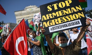 Pro-Azerbaijan protesters in Istanbul, Turkey, on 4 October.