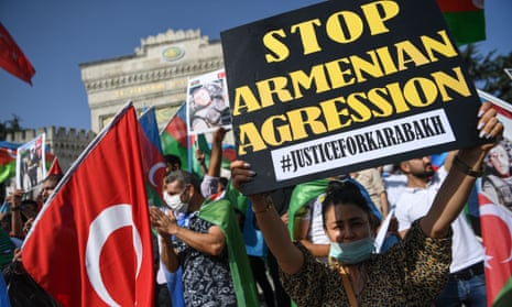 Pro-Azerbaijan protesters in Istanbul, Turkey, on 4 October.