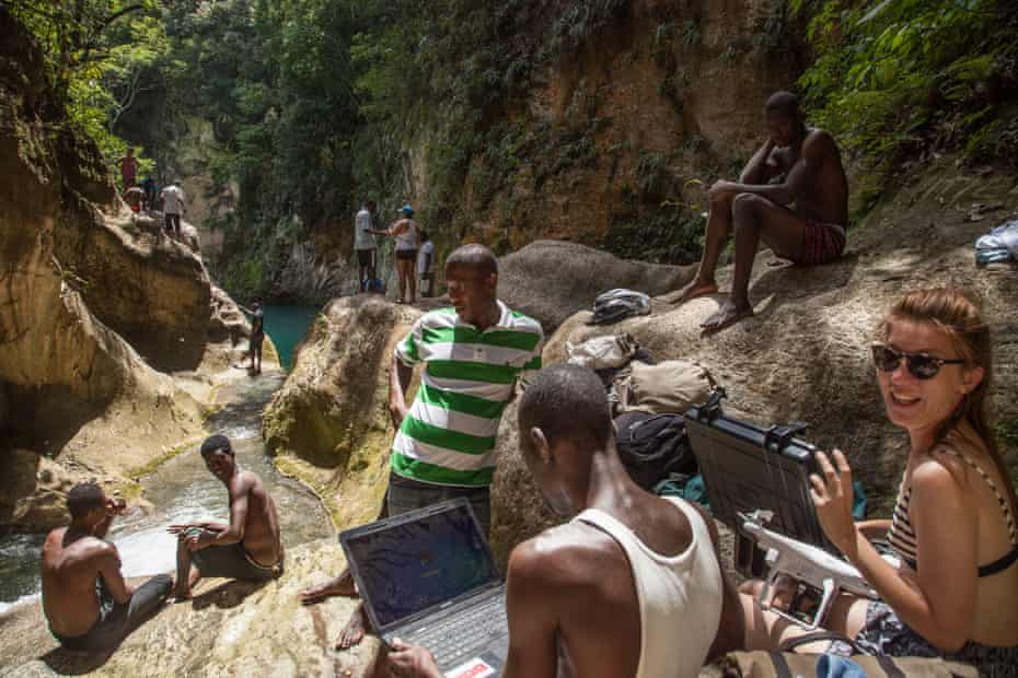 Impromptu office at Bassin Bleu, a sacred Vodou waterfall where we accidentally crashed a drone.