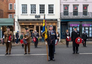 Wreaths are laid at the war memorial outside the Windsor Parish Church of St John the Baptist