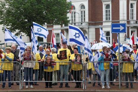 People demonstrate in support of Israel outside the International Court of Justice (ICJ) in The Hague on Friday.