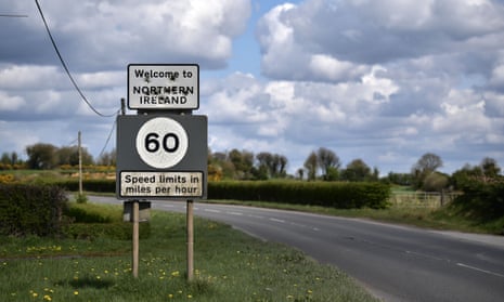 A Welcome to Northern Ireland sign riddled with bullet holes can be seen on April 30, 2018 in Ballyconnell, Ireland. 
