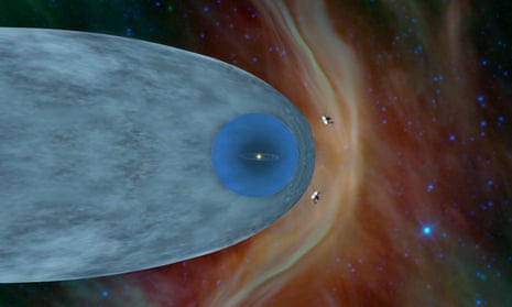 An illustration showing the positions of Voyager 1 and Voyager 2 outside of the heliosphere