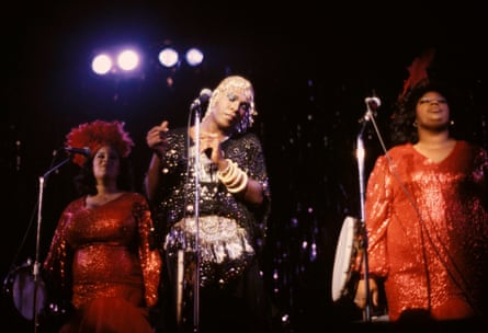 Sylvester performing with backing singers Martha Wash and Izora Rhodes-Armstead