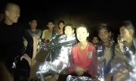 A video grab from the Thai Navy Seals shows some of the Wild Boars football team in a section of Tham Luang cave in Thailand.