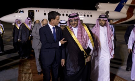 France’s prime minister, Manuel Valls, left, speaks with Crown Prince Mohammed bin Nayef as he arrives in the Saudi capital, Riyadh, in October.