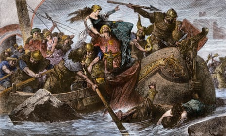 picture of Viking raid on the English coastline in the 900s.