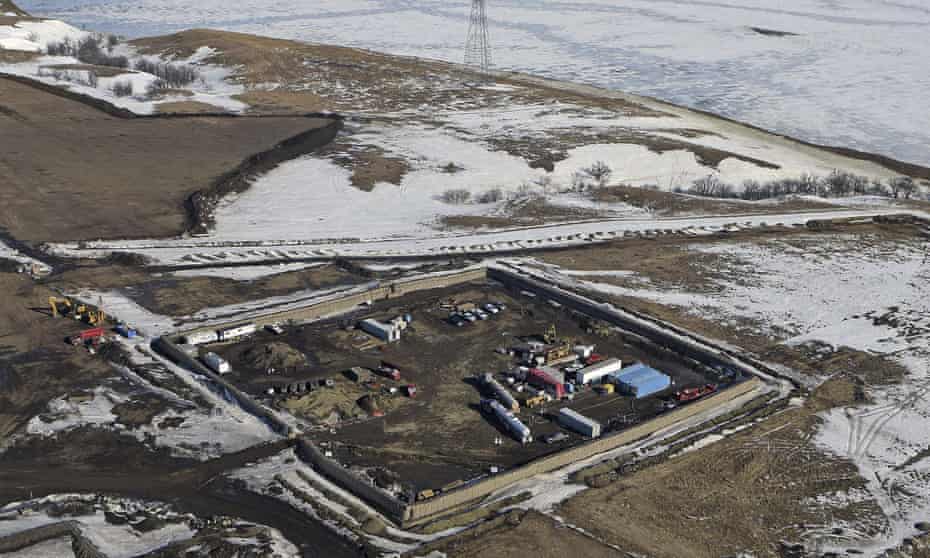 A site where the final phase of the Dakota Access pipeline near the Missouri river took place with boring equipment routing the pipeline underground on 13 February 2017. 