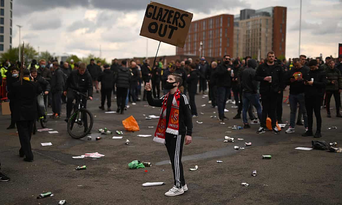 A scene from the protest at Old Trafford.