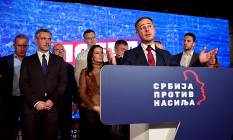 Miroslav Aleksic speaks at ‘Serbia Against Violence’ coalition headquarters following exit polls