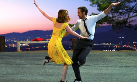 Emma Stone and Ryan Gosling dancing in La La Land.