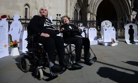 Campaigners against assisted suicide outside the Royal Courts of Justice in London.