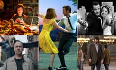Composite of the films Hugo, La La Land, The Artist, Argo and Birdman