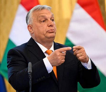 Viktor Orbán gestures during a press conference