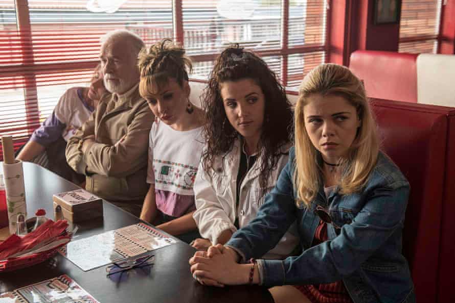 Derry Girls … (from left) Orla (Louisa Harland), Joe (Ian McElhinney), Sarah (Kathy Clarke) Michelle (Jamie-Lee O’Donnell) and Erin (Saoirse-Monica Jackson).