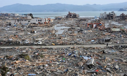 A file picture shows an elevated view of the tsunami devastated Shizugawa district in Minami Sanriku of Miyagi Prefecture, northern Japan, on 14 March 2011.