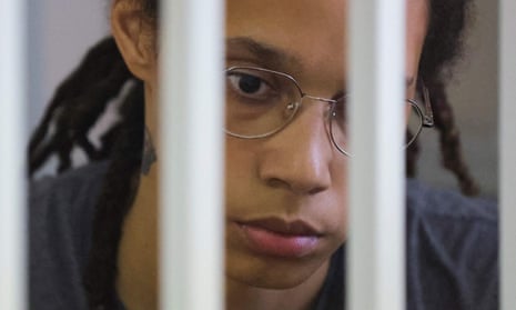 US basketball player Brittney Griner pictured inside a defendant’s cage during a hearing in Khimki outside Moscow in August.