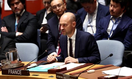 France's foreign minister Jean-Noël Barrot speaks during a UN security council meeting on Wednesday.