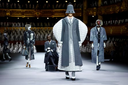 Models on the catwalk during the Thom Browne haute couture show in Paris in July 2023.