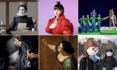 Clockwise from top left: Mark Rylance in Twelfth Night, Charli XCX, English National Opera’s A Midsummer Night’s Dream, The Seagull to Go on YouTube, Artemisia Gentileschi’s Self Portrait as the Allegory of Painting, Nick Cave.