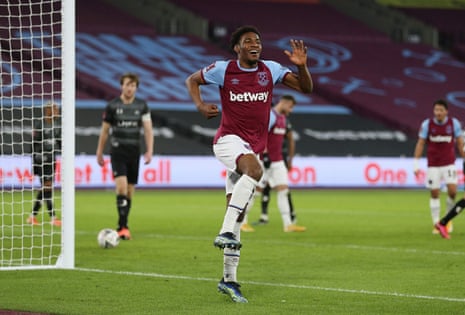 Oladapo Afolayan celebrates his debut goal for the Hammers.