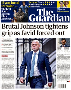 Guardian front page, Friday 14 February 2020