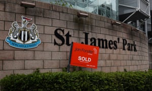 A ‘Sold’ sign appeared outside Newcastle’s stadium in March amid talk of a Saudi-led purchase of the club from the current owner Mike Ashley.