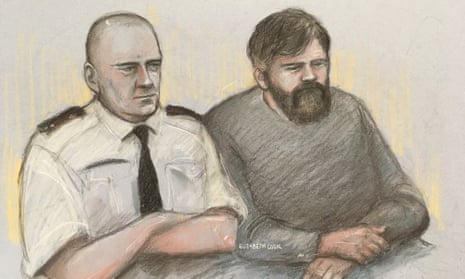 An artist’s sketch of Carl Beech, known as Nick, at Newcastle crown court.