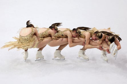 Multiple exposures were combined in camera to produce this image of Alysa Liu warming up before the women’s free skate at the 2026 Winter Olympics
