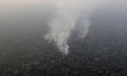 Smoke billows from a fire in an area of the Amazon near Porto Velho.