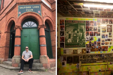 The writer at Salford Lads Club and detail of the Smiths Room