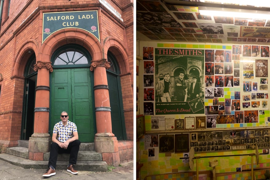 The writer at Salford Lads Club and detail of the Smiths Room