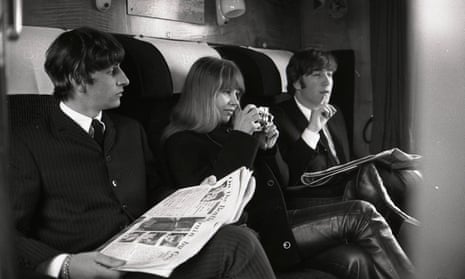Astrid Kirchherr with Ringo Starr and John Lennon during the filming of A Hard Day’s Night.
