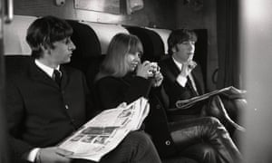 Astrid Kirchherr with Ringo Starr and John Lennon during the filming of A Hard Day’s Night.