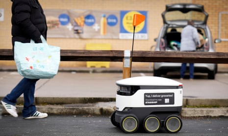 A Starship Technologies bot delivers groceries to Co-op customers in Manchester.