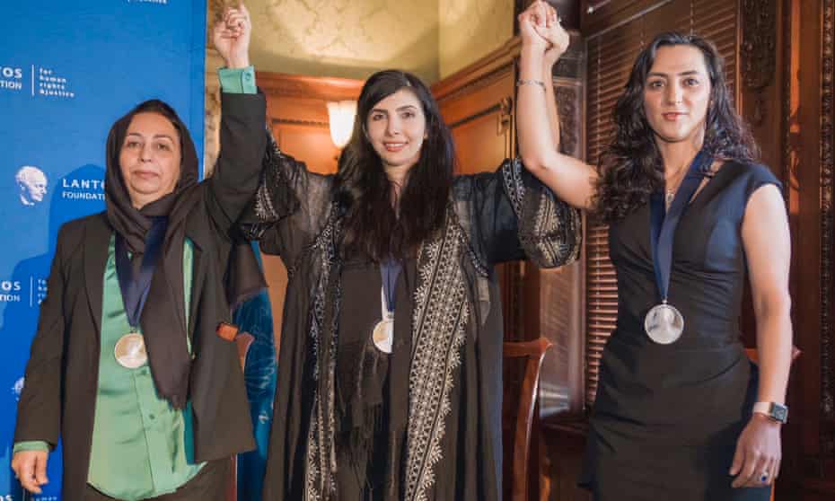 The 2021 Lantos Prize recipients - Judge Fawzia Amini former senior judge of the Supreme Court of Afghanistan, Roya Mahboob and Khalida Popal